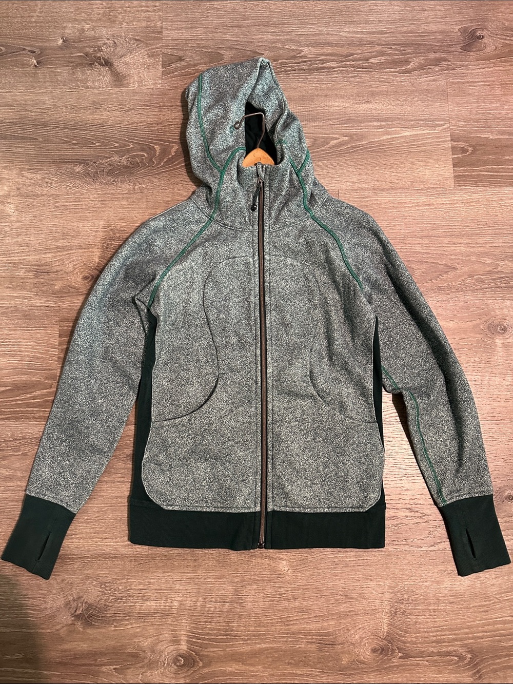 lululemon athletica Hoodie Heather Gray Hooded Zip Jacket with Dark Green Trim